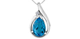 FOREVER JEWELLERY 10K White Gold Pear Shape Blue Topaz & Diamond Swirl Pendant