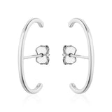 Sterling Silver Rhodium Plated In & Out Curved Bar Stud Earrings