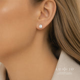 LUJO 10K White Gold Emerald Cut Lab Grown Diamond Prong Set Studs