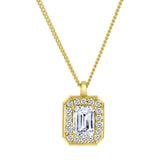 LUJO 10K Yellow Gold Emerald Cut Lab Grown Diamond Halo Style Pendant