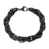 STEELX Stainless Steel Black Ion Plated Matte 11mm Oval Link Antique Bracelet - 8.5''