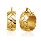 STEELX Stainless Steel Gold Ion Plated Crocodile Embossed Hoop Earrings - 9x20mm