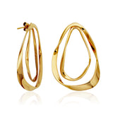 STEELX Stainless Steel Gold Ion Plated Large Crinkled Teardrop Drop Stud Earrings - 32x40mm
