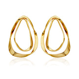 STEELX Stainless Steel Gold Ion Plated Large Crinkled Teardrop Drop Stud Earrings - 32x40mm