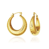 STEELX Stainless Steel Gold Ion Plated Patterned Puffy Hoop Earrings -17.5 mm