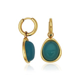 STEELX Stainless Steel Gold Ion Plated Bluecat's Eye Dangle Hoop Earrings