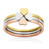 STEELX Stainless Steel Tri-Tone Plated 3 Ring Set Heart/Clover Rings - Size 8