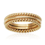 STEELX Stainless Steel Gold Ion Plated 3 Slim Textured Ring - Size 7
