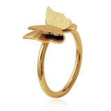 STEELX Stainless Steel Gold Ion Plated 3D Shimmering Butterfly Ring - Size 5