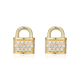 REIGN Sterling Silver 18K Gold Plated Lock Cubic Zirconia Stud Earrings