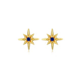 REIGN Sterling Silver 18K Gold Plated 'Goddess' North Star Stud Earrings Sapphire