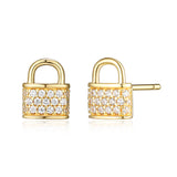REIGN Sterling Silver 18K Gold Plated Lock Cubic Zirconia Stud Earrings