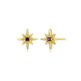REIGN Sterling Silver 18K Gold Plated 'Goddess' North Star Stud Earrings Sapphire