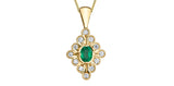 10K Yellow Gold Polished Oval Emerald & Diamond Vintage Milgrain Pendant