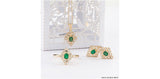 10K Yellow Gold Polished Oval Emerald & Diamond Vintage Milgrain Pendant