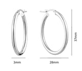 Sterling Silver Rhodium Plated 3mm Oval Hoops - 28mm x 37mm