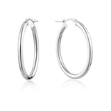 Sterling Silver Rhodium Plated 3mm Oval Hoops - 28mm x 37mm