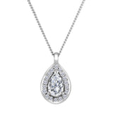 LUJO 10K White Gold Pear Shape Lab Grown Diamond Halo Style Pendant