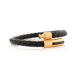 ITALGEM Stainless Steel Gold Ion Plated Leather Push Clasp Bracelet - 9''