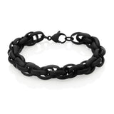 STEELX Stainless Steel Black Ion Plated Matte 11mm Oval Link Antique Bracelet - 8.5''