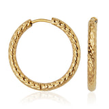 STEELX Stainless Steel Gold Ion Plated Textured Hoops 25mm