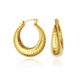 STEELX Stainless Steel Gold Ion Plated Patterned Puffy Hoop Earrings -17.5 mm