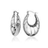 STEELX Stainless Steel Textured Puffy Hoops Earrings - 25mm