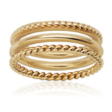 STEELX Stainless Steel Gold Ion Plated 3 Slim Textured Ring - Size 7